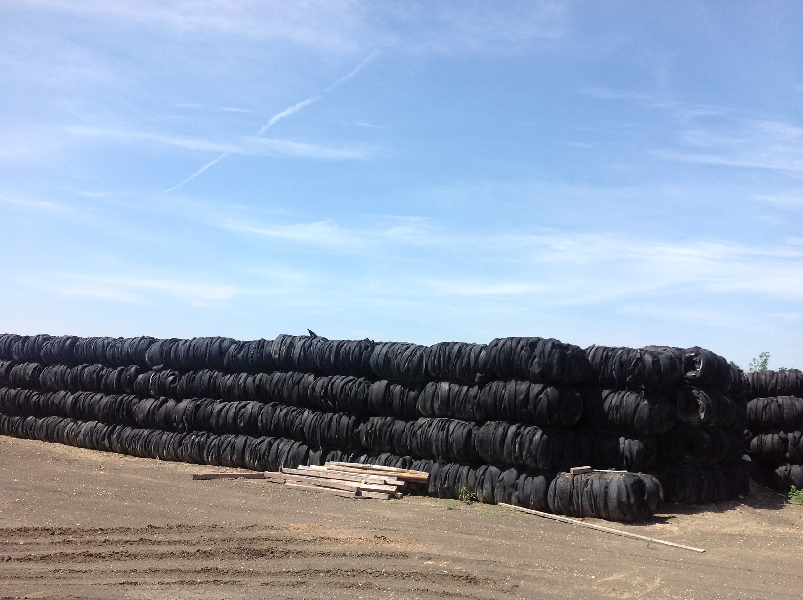 Baled tire inventory at a recycling yard